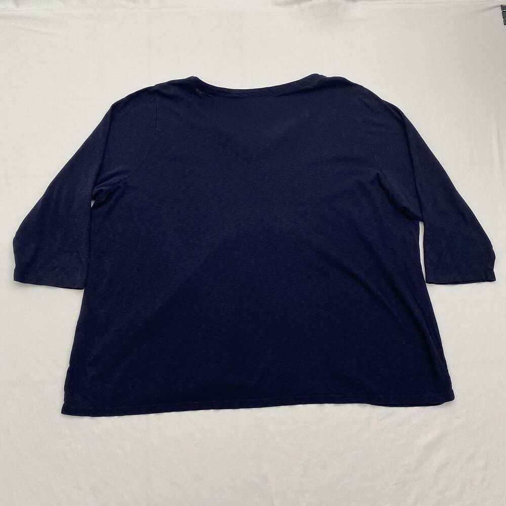 Talbots Navy Blue Top Split Neck Embroidered Cott… - image 3